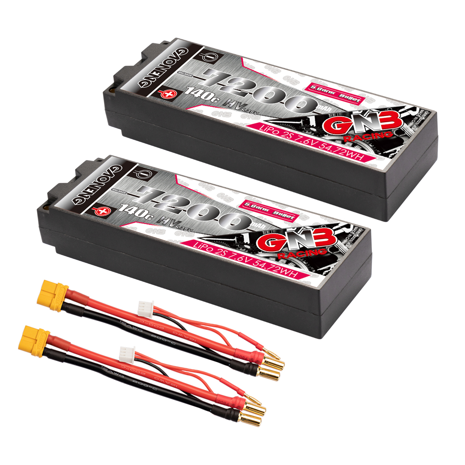 GAONENG GNB LiHV 2S 7.6V 7200mAh 140C 5mm Hard Case LCG LiPo Battery