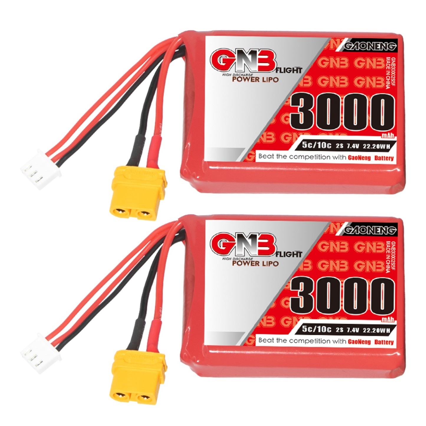 2PCS - GAONENG GNB 2S 7.4V 3000mAh 5C LiPo Battery XT60 for Radiomaster TX12