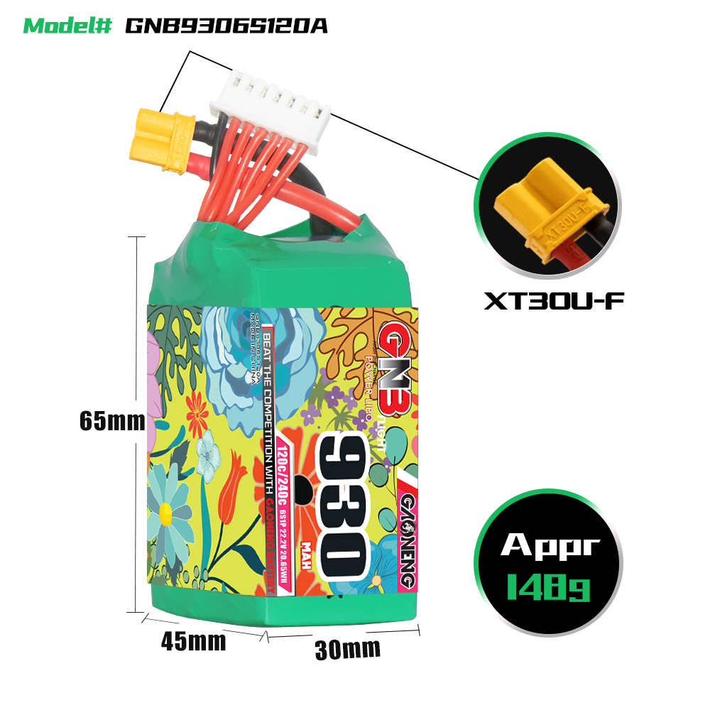 GAONENG GNB 6S 22.2V 930mAh 120C XT30 Connector LiPo Battery