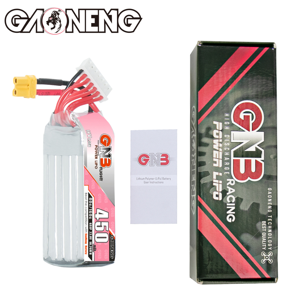 GAONENG GNB LiHV 6S 22.8V 450mAh 80C XT30 LiPo Battery Long Type