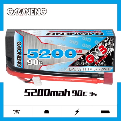 GAONENG GNB 3S 11.1V 5200mAh 90C Cabled Hard Case LiPo Battery T-PLUG