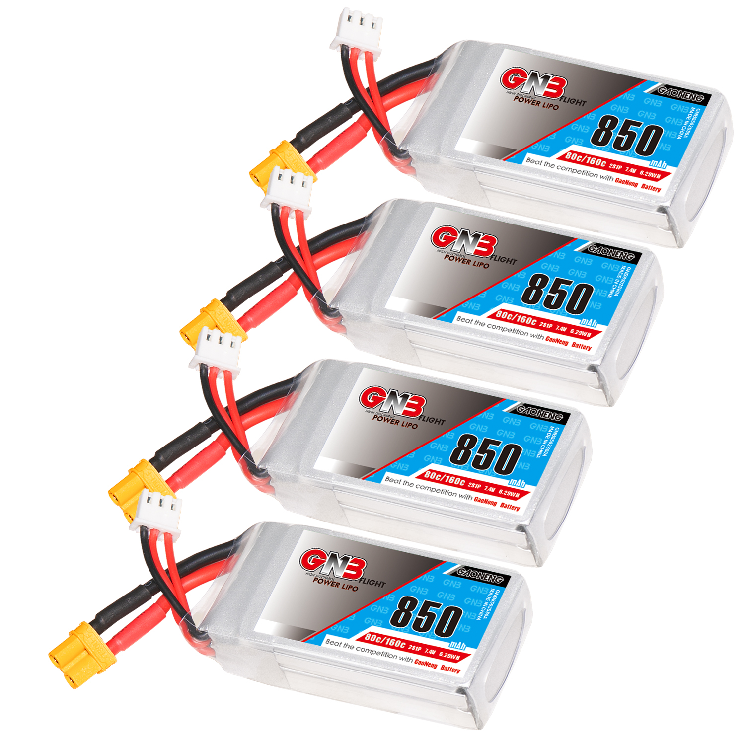 4PCS - GAONENG GNB 2S 7.4V 850mAh 80C XT30 LiPo Battery