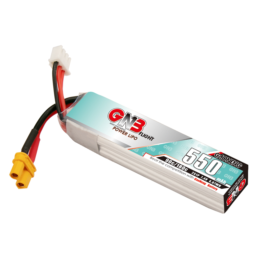 4PCS - GAONENG GNB 2S 7.4V 550mAh 90C XT30 LiPo Battery Long Type