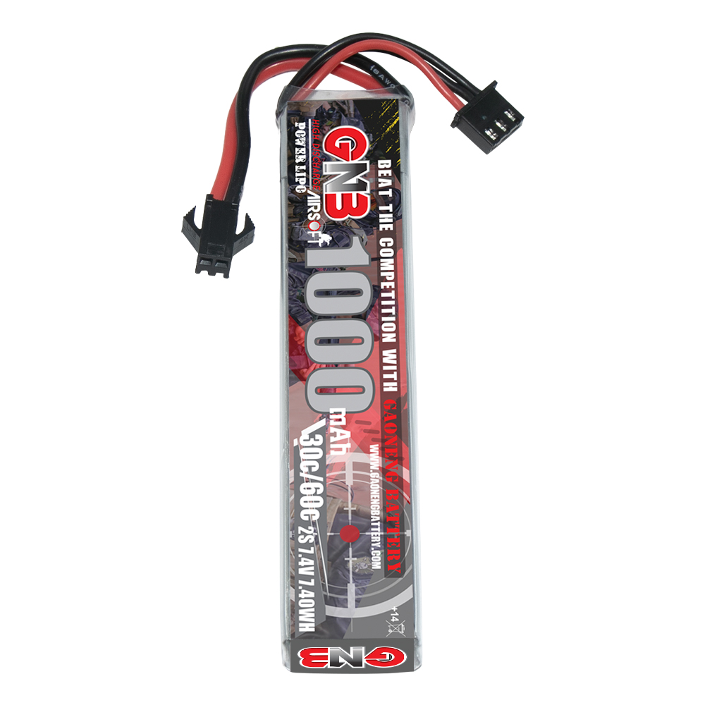 2PCS - GAONENG GNB 2S 7.4V 1000mAh 30C SM Plug LiPo Battery for AirSoft