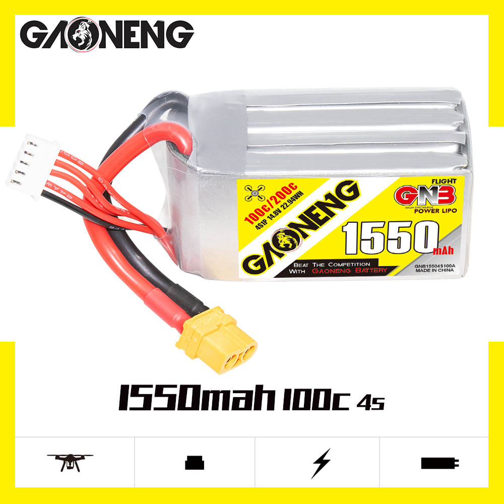 2PCS - GAONENG GNB 4S 14.8V 1550mAh 100C XT60 LiPo Battery