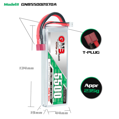 GAONENG GNB 2S 7.4V 5500mAh 70C LiPo Battery T-PLUG