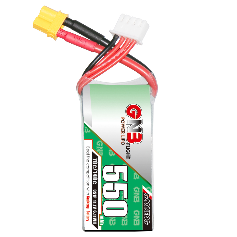 2PCS - GAONENG GNB 3S 11.1V 550mAh 70C XT30 LiPo Battery