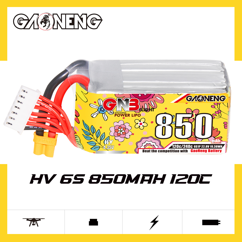 GAONENG GNB LiHV 6S 22.8V 850mAh 120C XT30 Connector LiPo Battery