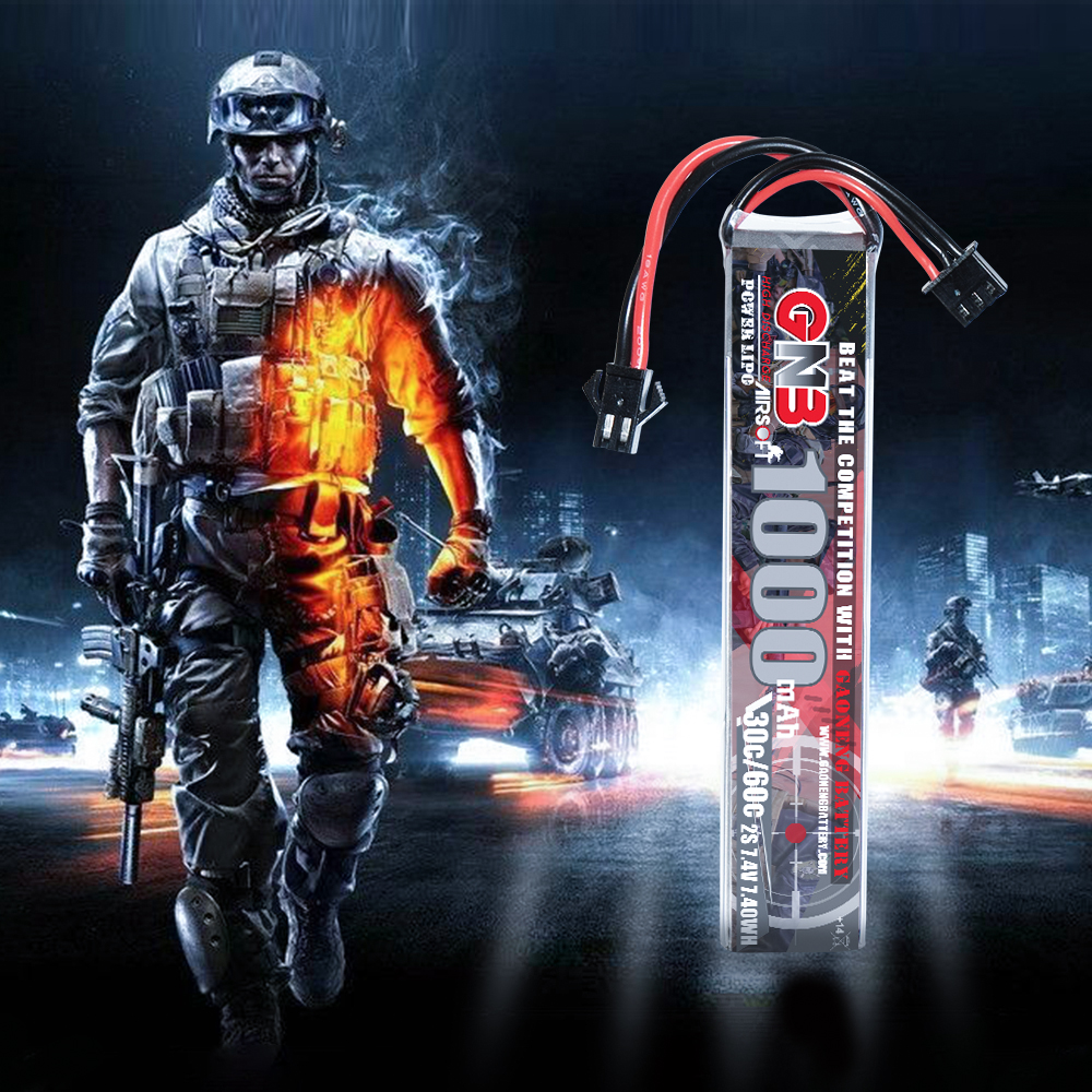 2PCS - GAONENG GNB 2S 7.4V 1000mAh 30C SM Plug LiPo Battery for AirSoft