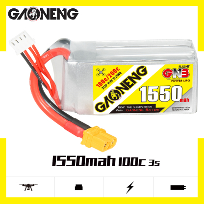 2PCS - GAONENG GNB 3S 11.1V 1550mAh 100C XT60 LiPo Battery