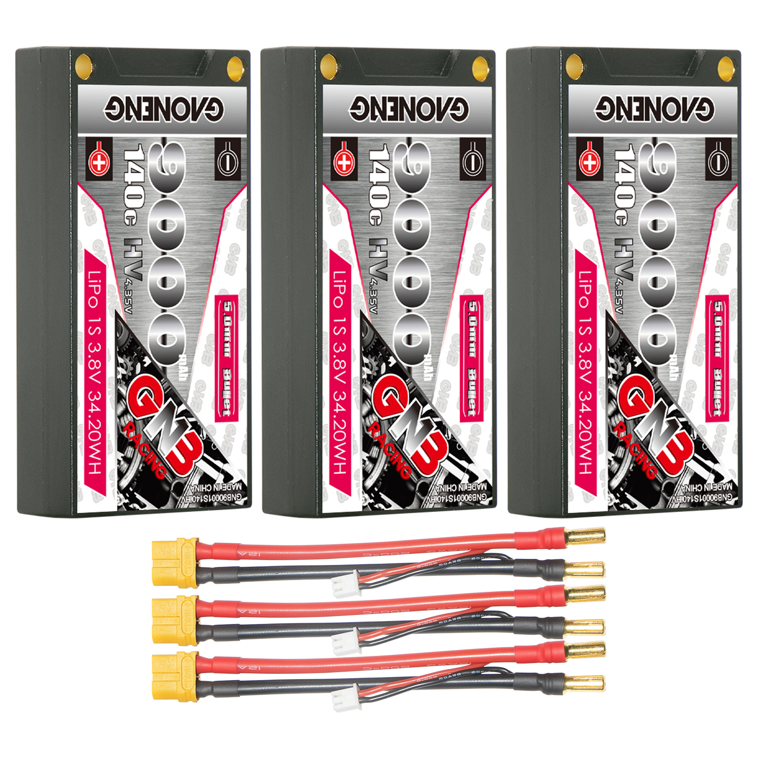 GAONENG GNB LiHV 1S 3.8V 9000mAh 140C 5mm Bullet Hard Case LiPo Battery