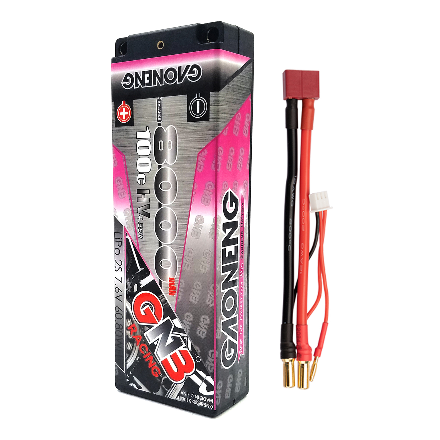 GAONENG GNB LiHV 2S 7.6V 8000mAh 100C 5mm Bullet Hard Case LiPo Battery
