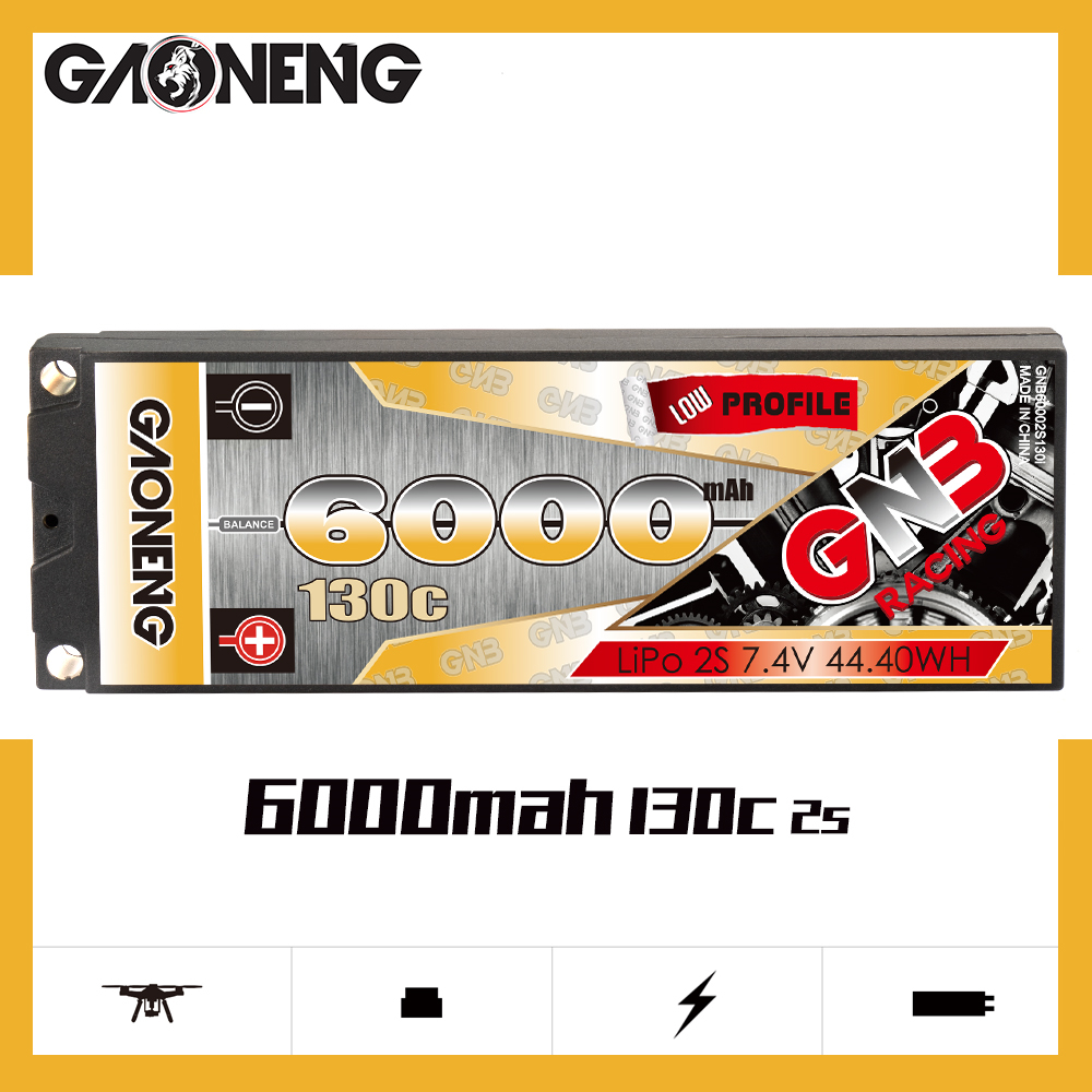 1PCS - GAONENG GNB 2S 7.4V 6000mAh 130C Hard Case LCG LiPo Battery XT60