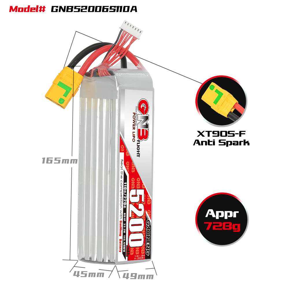 GAONENG GNB 6S 22.2V 5200mAh 110C LiPo Battery XT90S Anti Spark