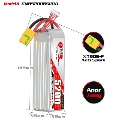 GAONENG GNB 6S 22.2V 5200mAh 110C LiPo Battery XT90S Anti Spark