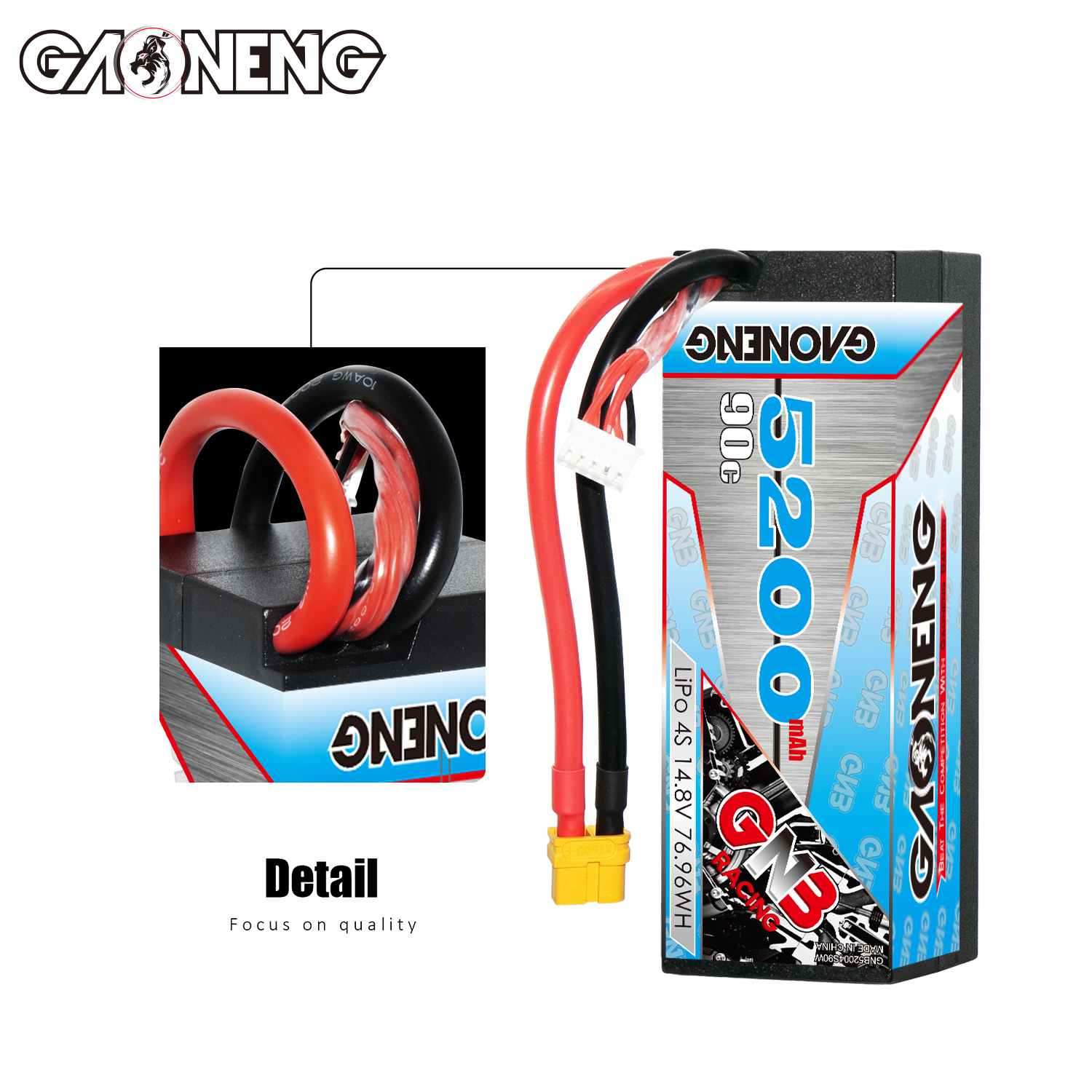GAONENG GNB 4S 14.8V 5200mAh 90C Cabled Hard Case LiPo Battery XT60