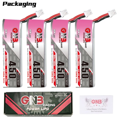 4PCS - GAONENG GNB LiHV 1S 3.8V 450mAh 80C PH2.0 Cabled LiPo Battery