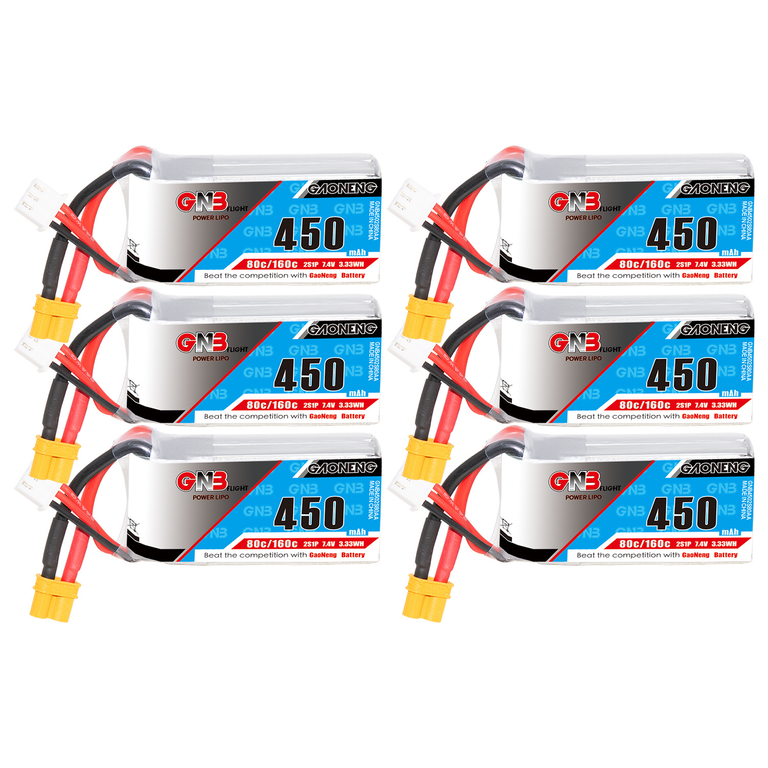 GAONENG GNB 2S 7.4V 450mAh 80C XT30 LiPo Battery Square Type