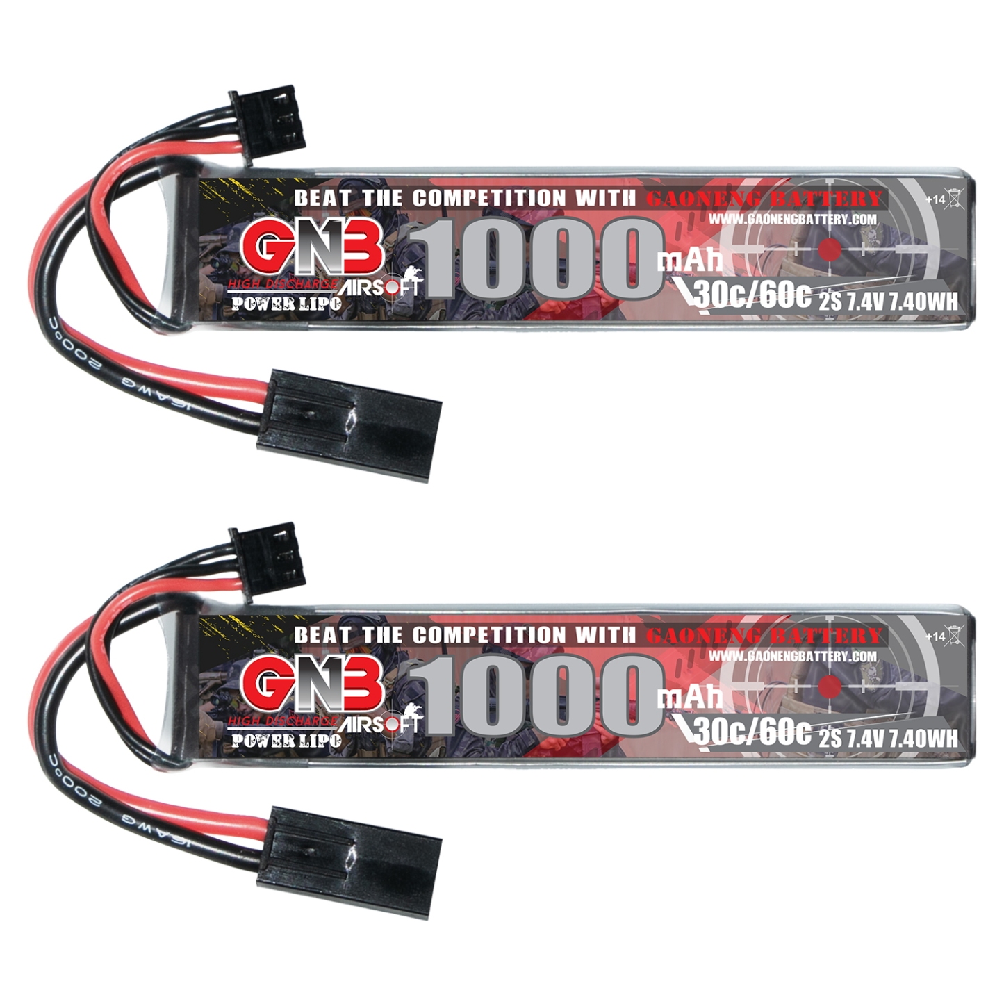 2PCS - GAONENG GNB 2S 7.4V 1000mAh 30C Mini Tamiya LiPo Battery for AirSoft