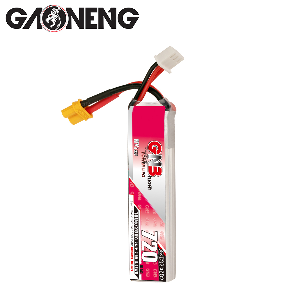 4PCS - GAONENG GNB LiHV 2S 7.6V 720mAh 100C XT30 LiPo Battery