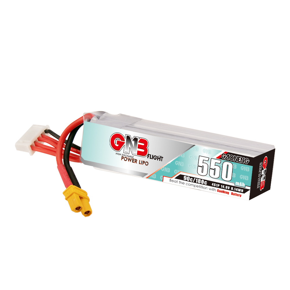 2PCS - GAONENG GNB 4S 14.8V 550mAh 90C XT30 LiPo Battery Long Type