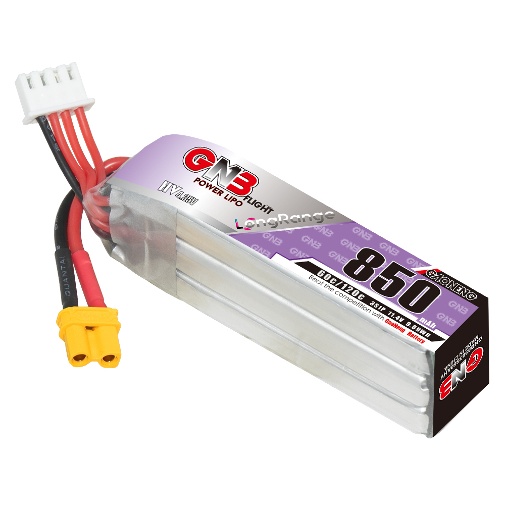2PCS - GAONENG GNB LiHV 3S 11.4V 850mAh 60C XT30 LiPo Battery