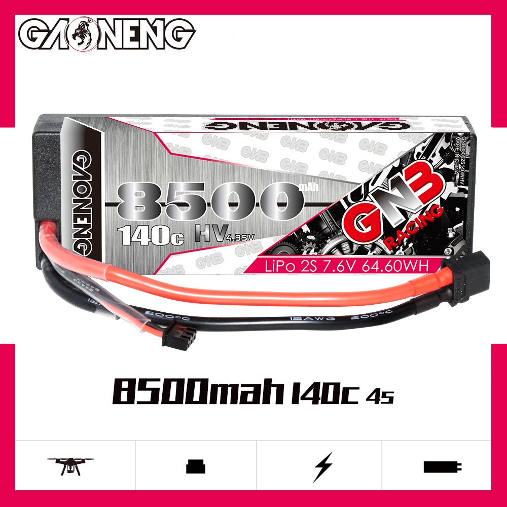 1PC - GAONENG GNB LiHV 2S 7.6V 8500mAh 140C Cabled Hard Case LiPo Battery XT60