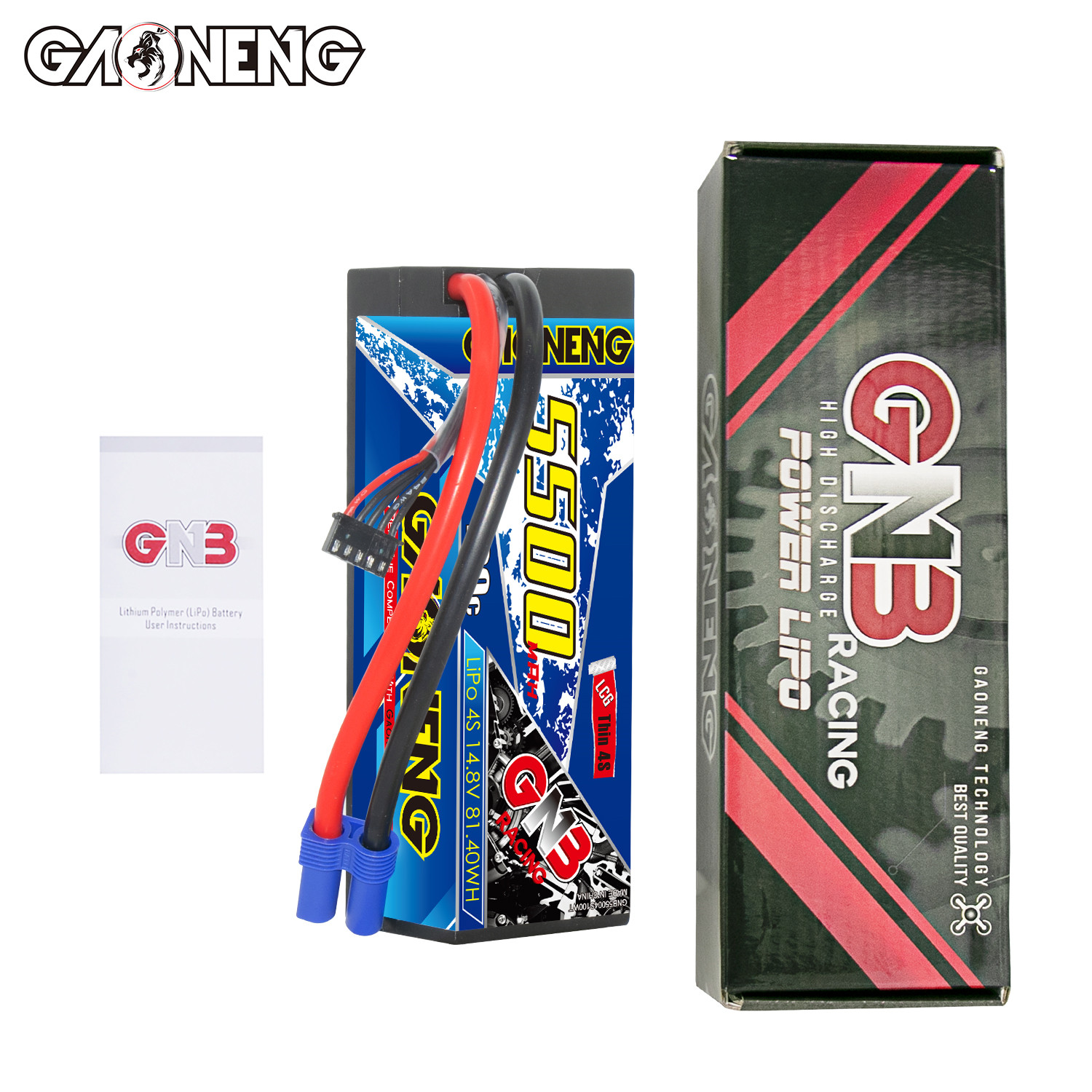 1PC - GAONENG GNB 4S 14.8V 5500mAh 100C Cabled LCG Hard Case LiPo Battery EC5