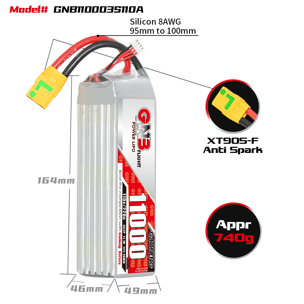 GAONENG GNB 3S 11.1V 11000mAh 11AH 110C RC LiPo Battery XT90S Anti Spark