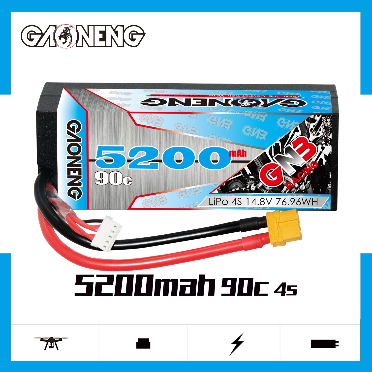GAONENG GNB 4S 14.8V 5200mAh 90C Cabled Hard Case LiPo Battery XT60