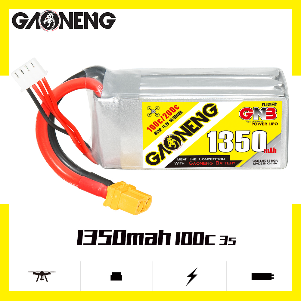 2PCS - GAONENG GNB 3S 11.1V 1350mAh 100C XT60 LiPo Battery
