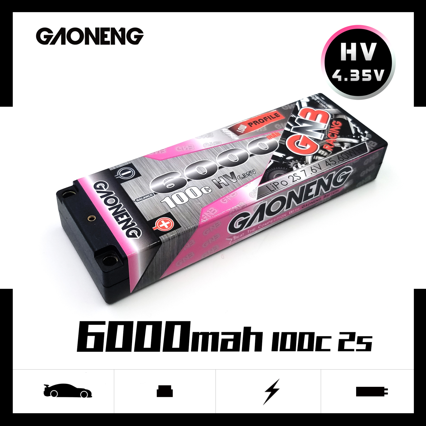 GAONENG GNB LiHV 2S 7.6V 6000mAh 100C 5mm Bullet Hard Case LCG LiPo Battery