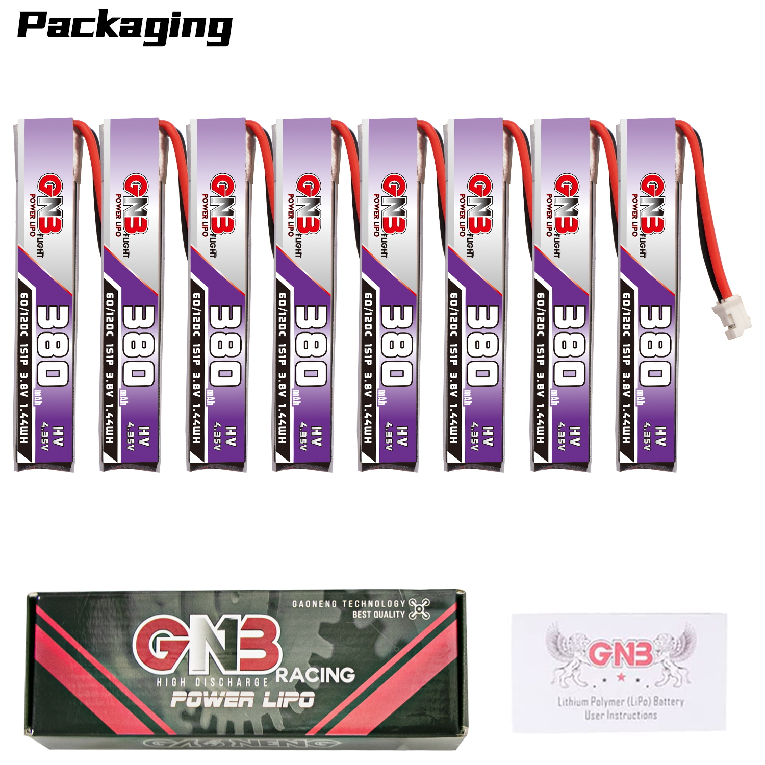 GAONENG GNB LiHV 1S 3.8V 380mAh 60C PH2.0 Cabled LiPo Battery