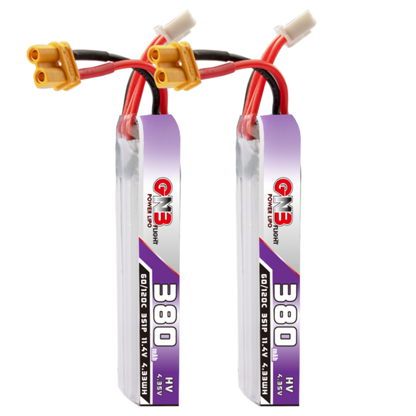 2PCS - GAONENG GNB LiHV 3S 11.4V 380mAh 60C XT30 LiPo Battery