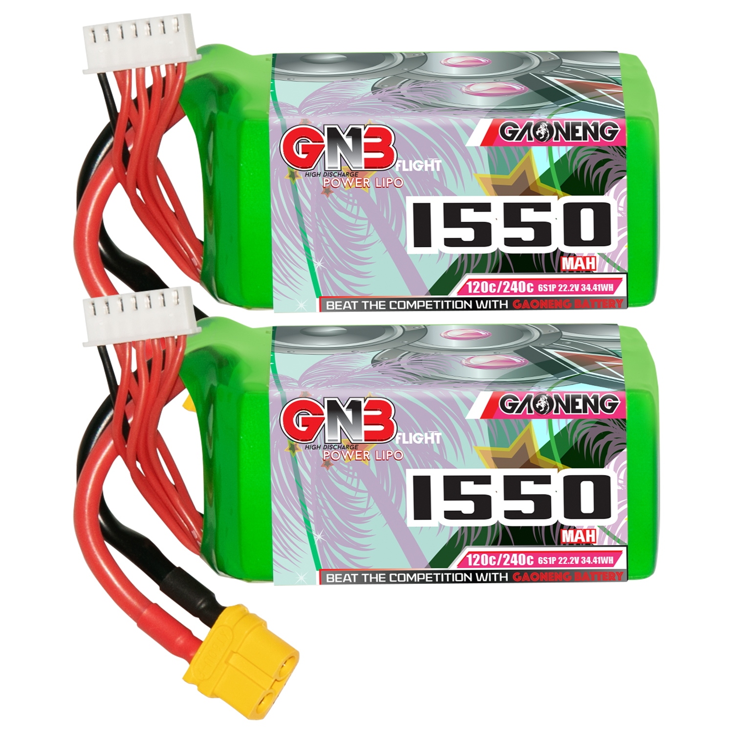 2PCS - GAONENG GNB 6S 22.2V 1550mAh 120C XT60 LiPo Battery