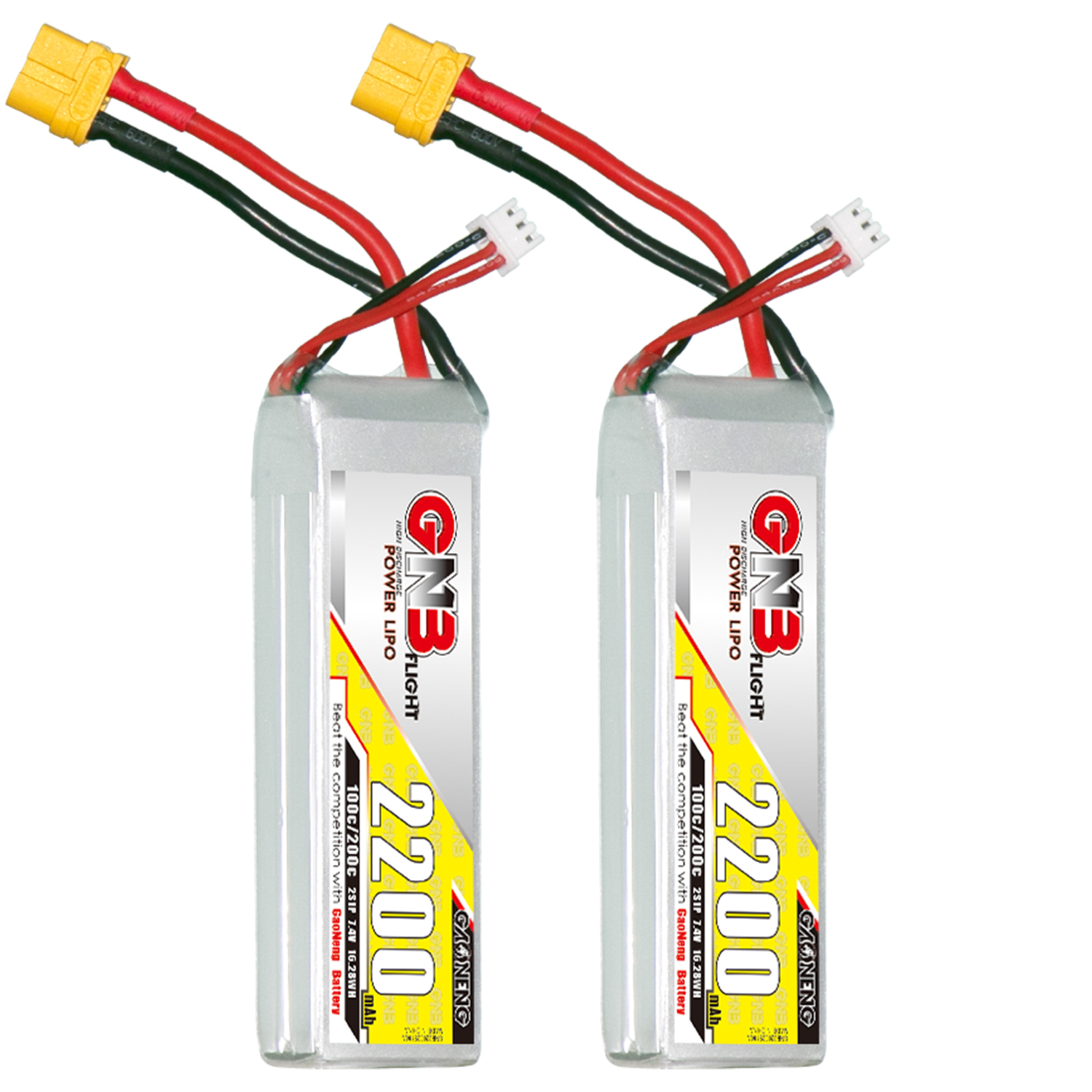 2PCS - GAONENG GNB 2S 7.4V 2200mAh 100C LiPo Battery XT60 Connector