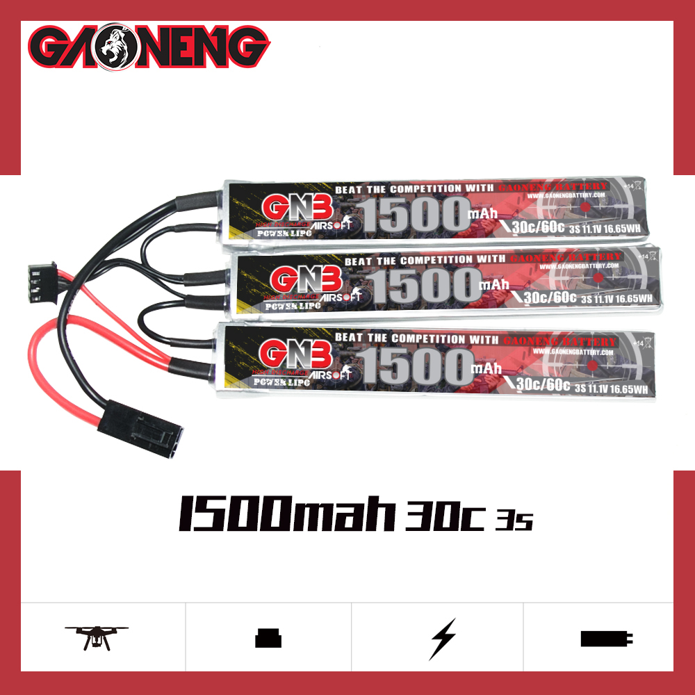 2PCS - GAONENG GNB 3S 11.1V 1500mAh 30C Mini Tamiya Plug 3cells LiPo Battery for AirSoft
