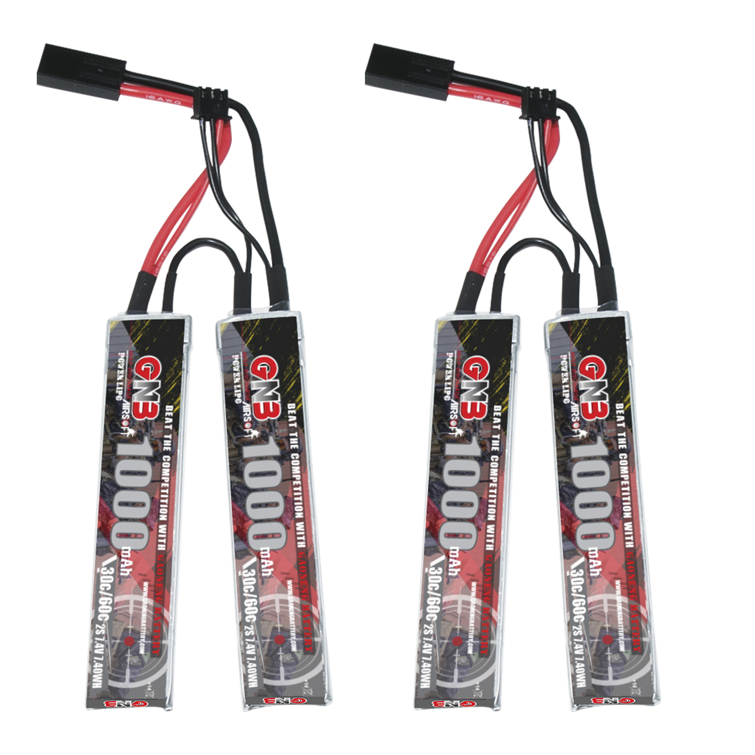 2PCS - GAONENG GNB 2S 7.4V 1000mAh 30C Mini Tamiya 2cells LiPo Battery for AirSoft