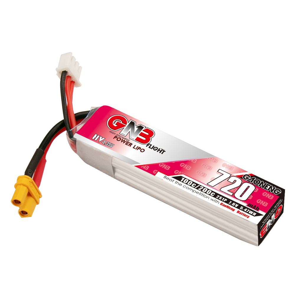 4PCS - GAONENG GNB LiHV 2S 7.6V 720mAh 100C XT30 LiPo Battery