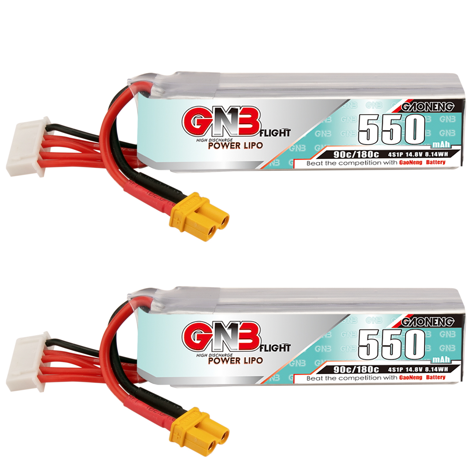 2PCS - GAONENG GNB 4S 14.8V 550mAh 90C XT30 LiPo Battery Long Type