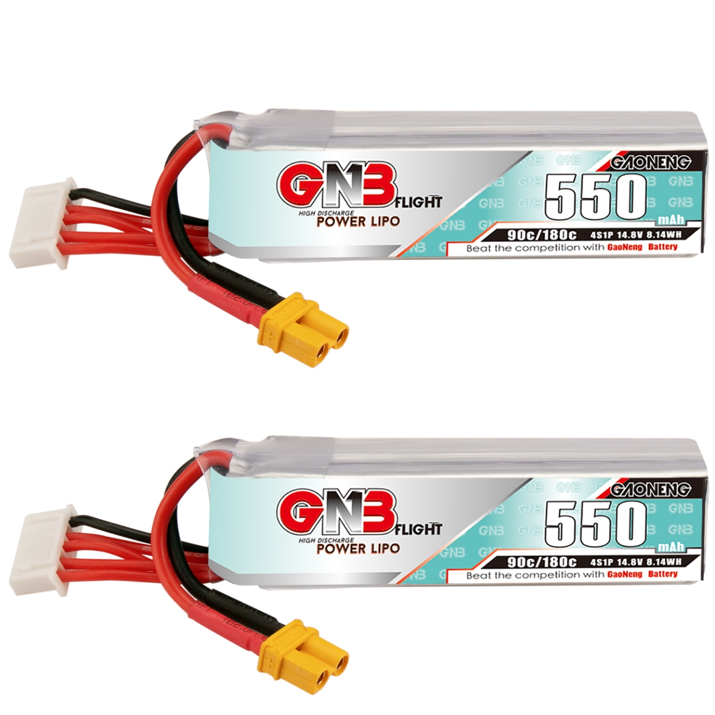2PCS - GAONENG GNB 4S 14.8V 550mAh 90C XT30 LiPo Battery Long Type
