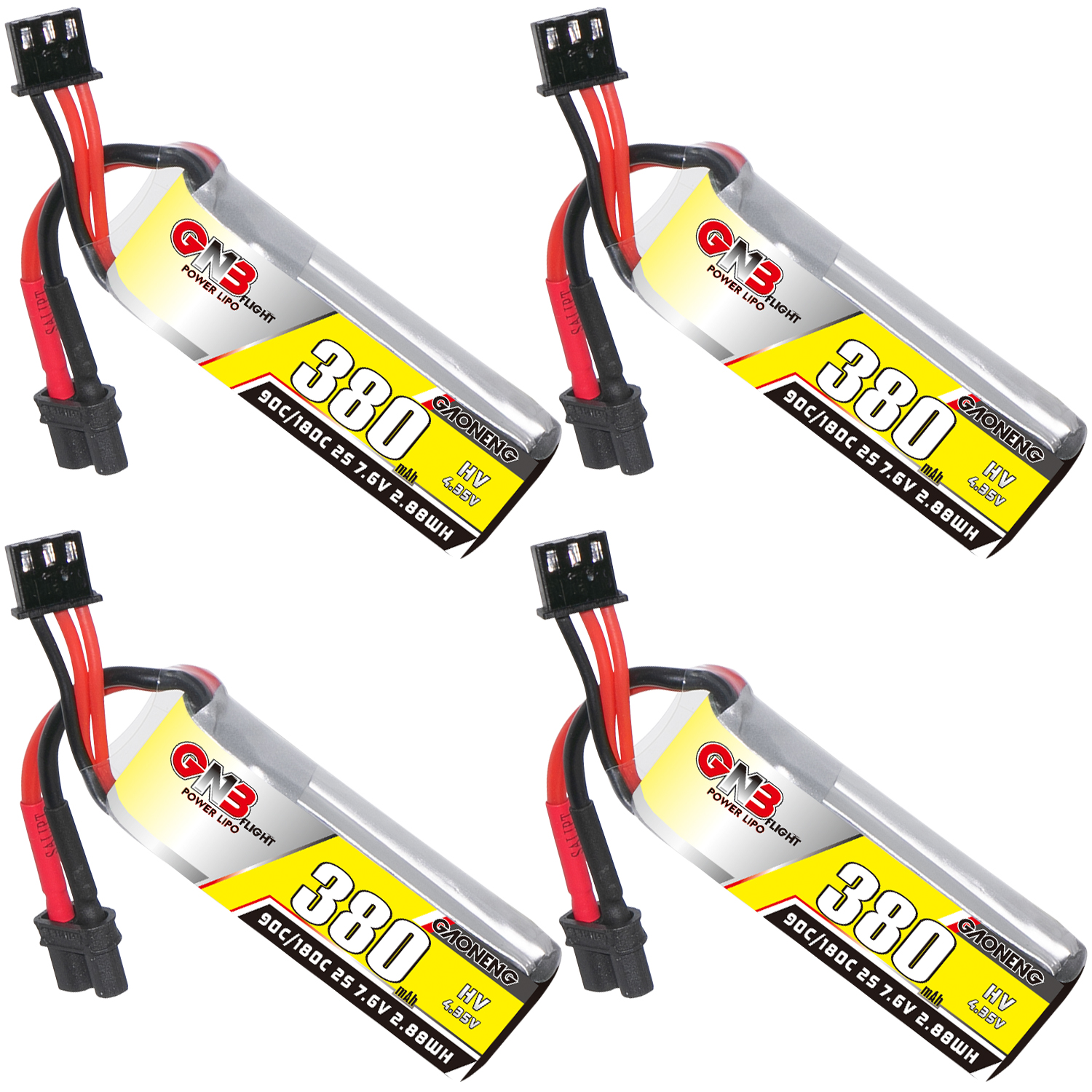 4PCS - GAONENG GNB LiHV 2S 7.6V 380mAh 90C XT30 LiPo Battery