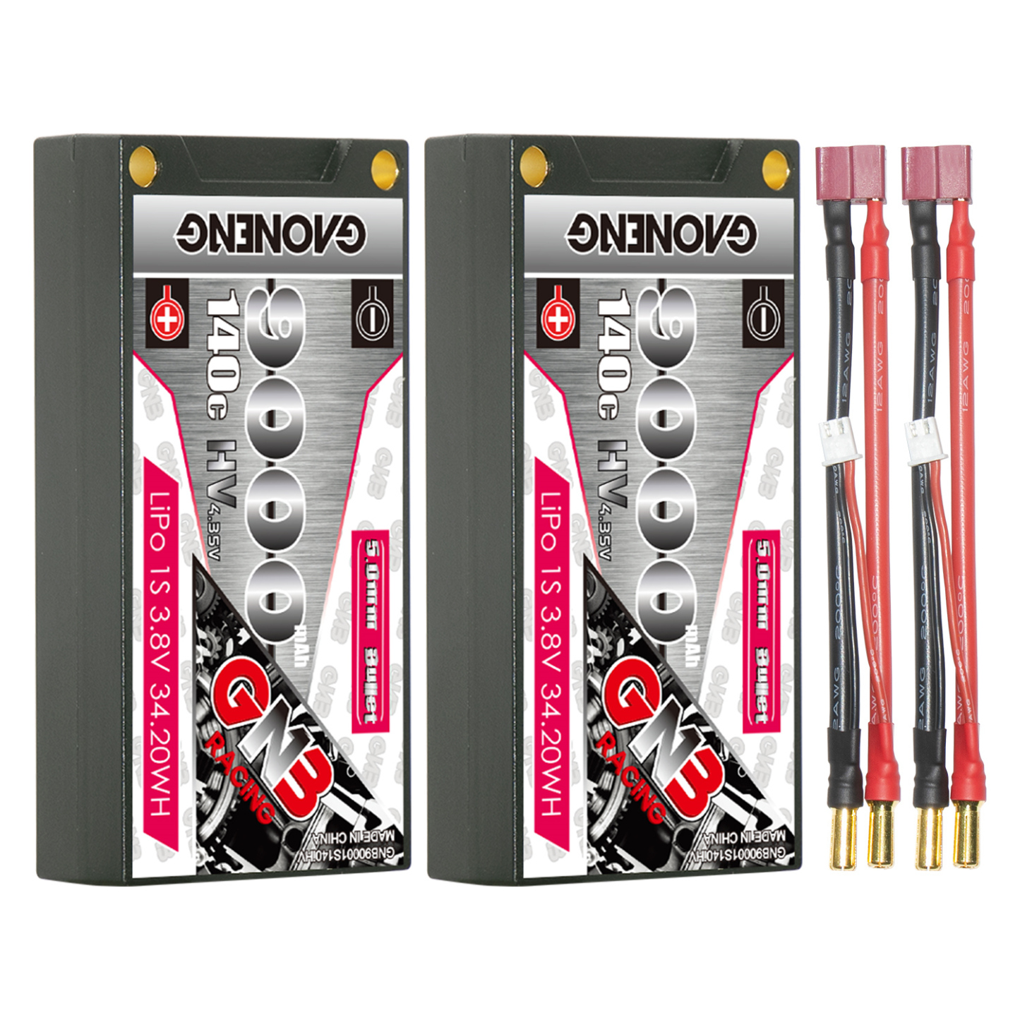 GAONENG GNB LiHV 1S 3.8V 9000mAh 140C 5mm Bullet Hard Case LiPo Battery