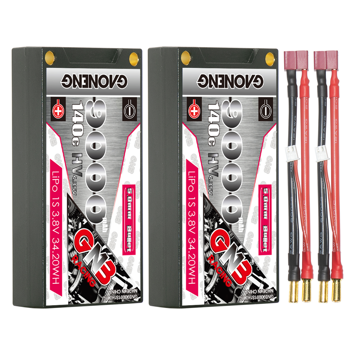 GAONENG GNB LiHV 1S 3.8V 9000mAh 140C 5mm Bullet Hard Case LiPo Battery