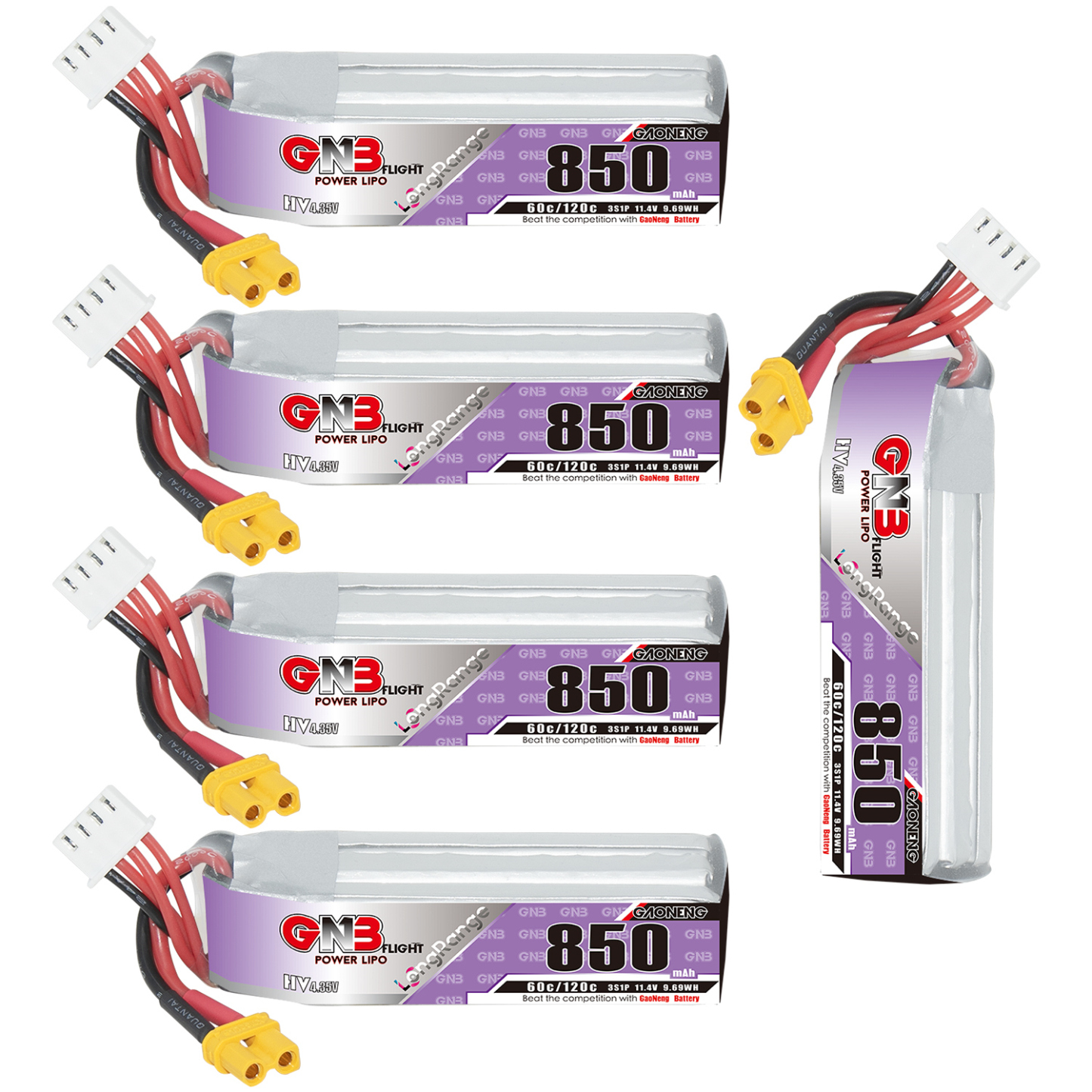 GAONENG GNB LiHV 3S 11.4V 850mAh 60C XT30 LiPo Battery Long Range