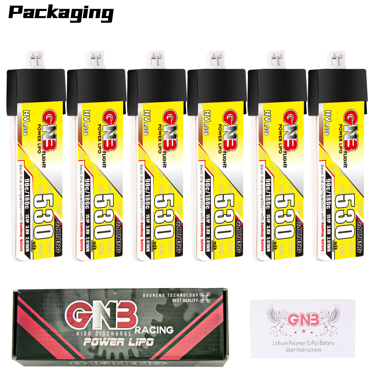GAONENG GNB LiHV 1S 3.8V 530mAh 90C PH2.0 Plastic Head LiPo Battery