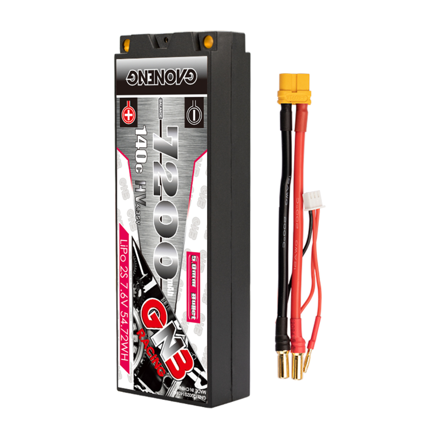 1PCS - GAONENG GNB LiHV 2S 7.6V 7200mAh 140C Hard Case LCG LiPo Battery XT60