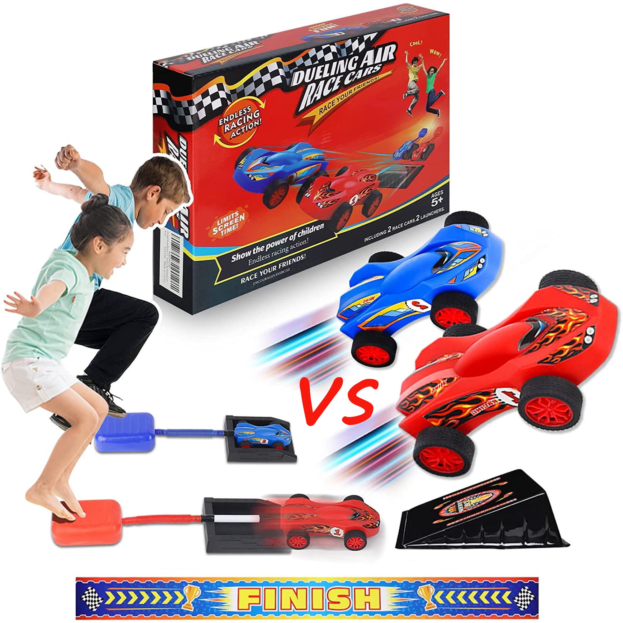 Stomp Dueling Racers,Outdoor Toy,Birthday Gift for Kids,Toys for Boys 8 to 11 Years,Air Powered Outdoor Toy Cars for Boys and Girls,2 Toy Car Launchers and 2 Air Powered Cars with Ramp and Finish Line