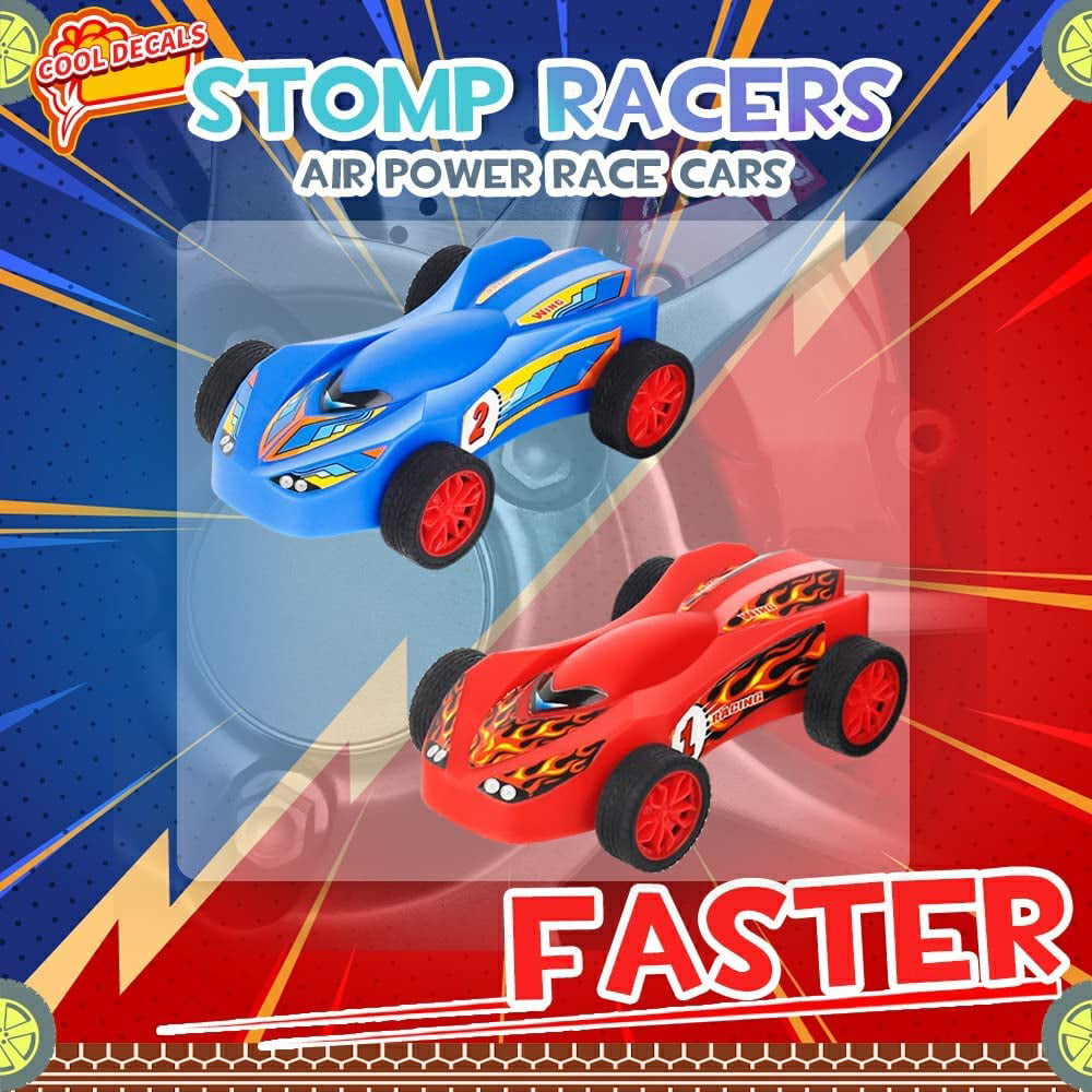 Stomp Dueling Racers,Outdoor Toy,Birthday Gift for Kids,Toys for Boys 8 to 11 Years,Air Powered Outdoor Toy Cars for Boys and Girls,2 Toy Car Launchers and 2 Air Powered Cars with Ramp and Finish Line