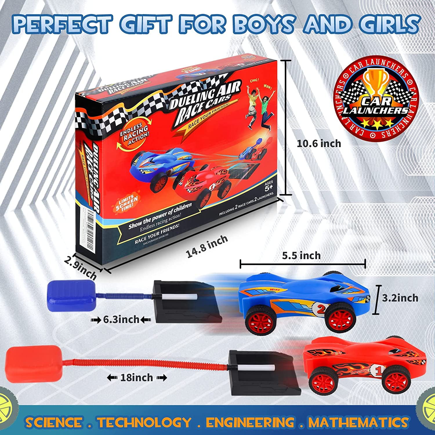 Stomp Dueling Racers,Outdoor Toy,Birthday Gift for Kids,Toys for Boys 8 to 11 Years,Air Powered Outdoor Toy Cars for Boys and Girls,2 Toy Car Launchers and 2 Air Powered Cars with Ramp and Finish Line